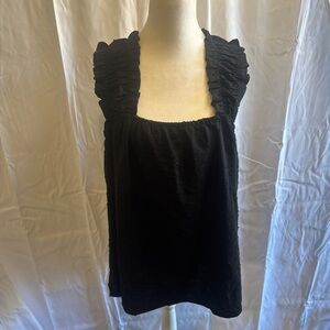 Ruffled Wide-Strap Black Women's Tank Top